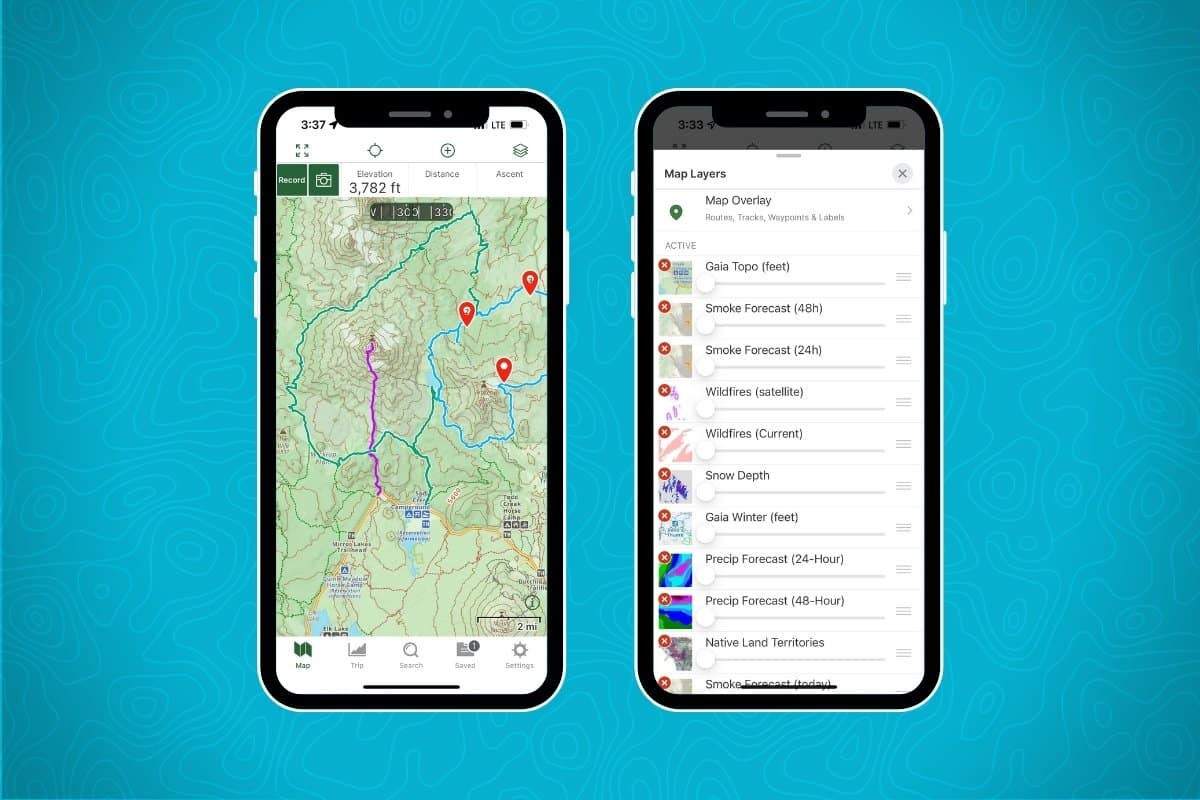 Screen shots of GAIA GPS App