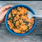 Coconut red lentil stew in a camping bowl