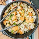 Apple fennel stuffing in a Dutch oven