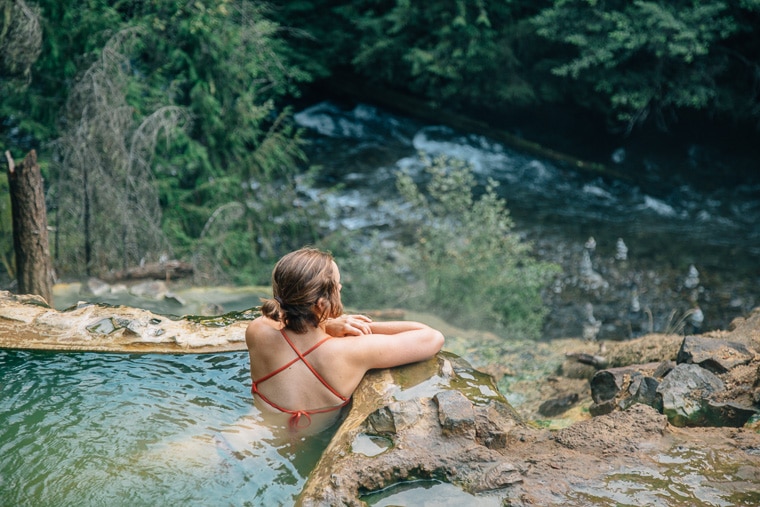 Megan soaking in the Umpqua hot springs