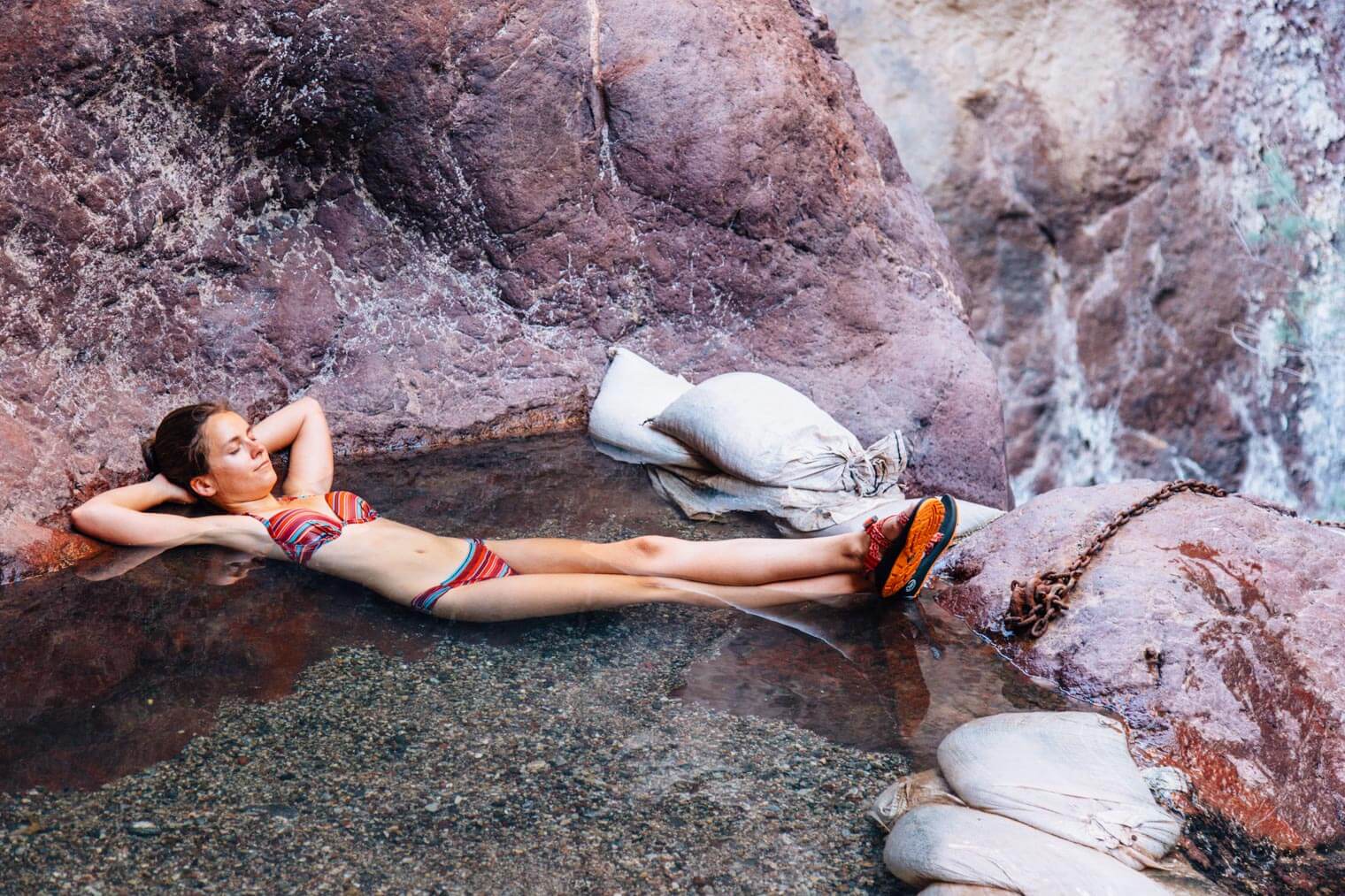 Megan relaxing in ringbolt hot spring