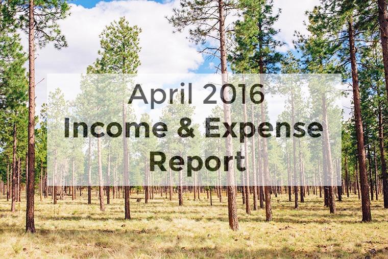 Graphic reading April 2016 income and expense report