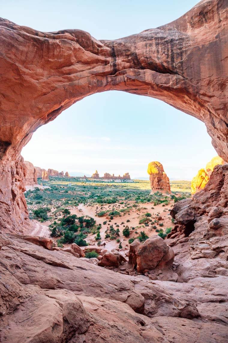 The view through double arch in arches national park