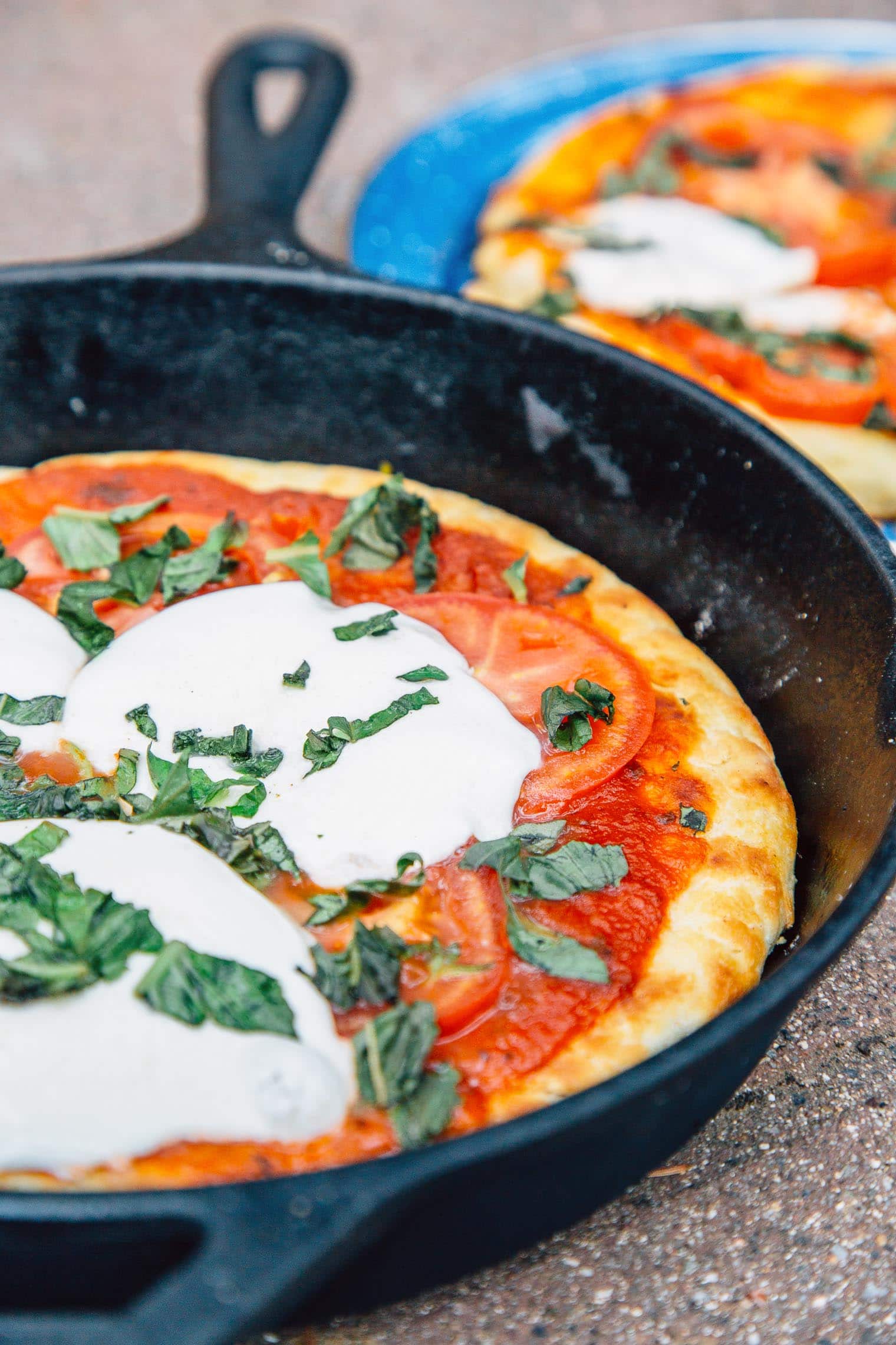 Pizza in a cast iron skillet
