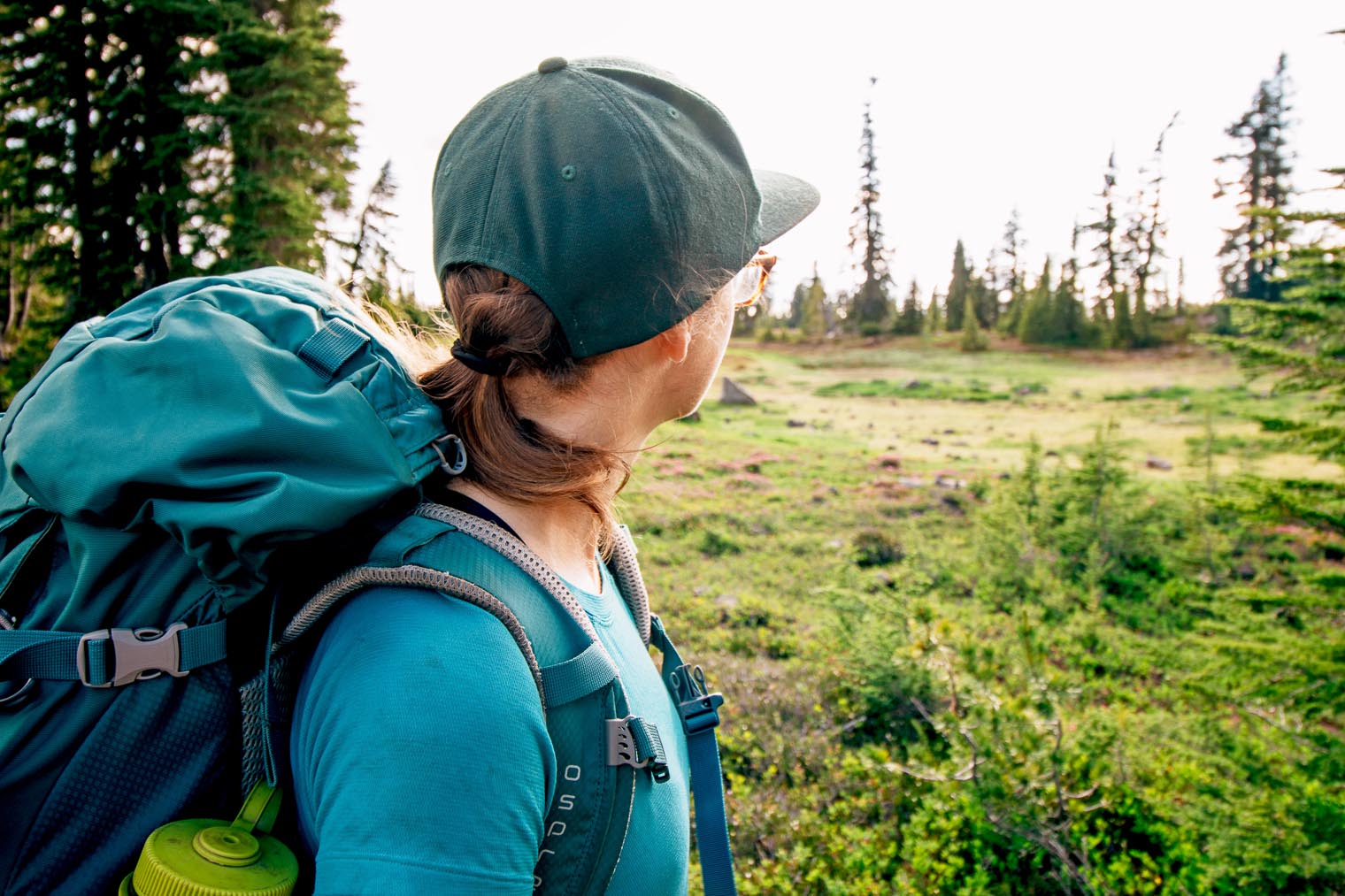 Megan wearing a backpacking backpack