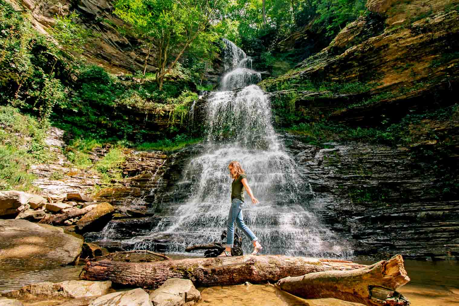 Megan in front of Cathedral Falls in West Virginia