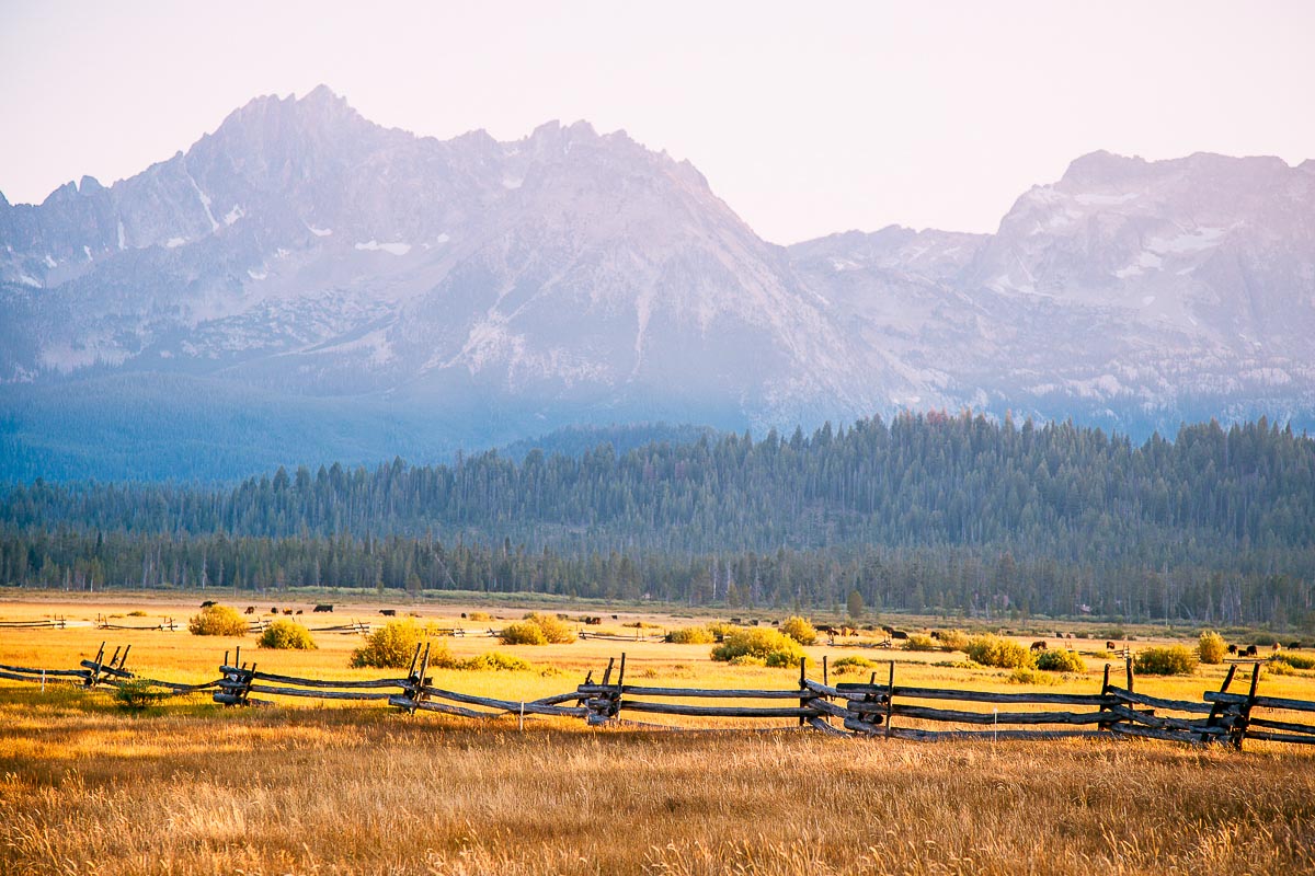 The Sawtooth Mountains at sunset in Stanley Idaho
