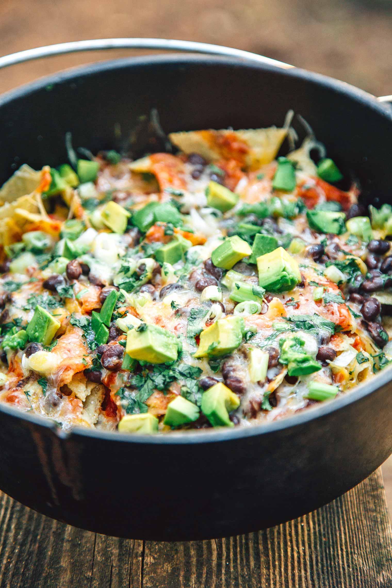 Nachos in a cast iron Dutch oven