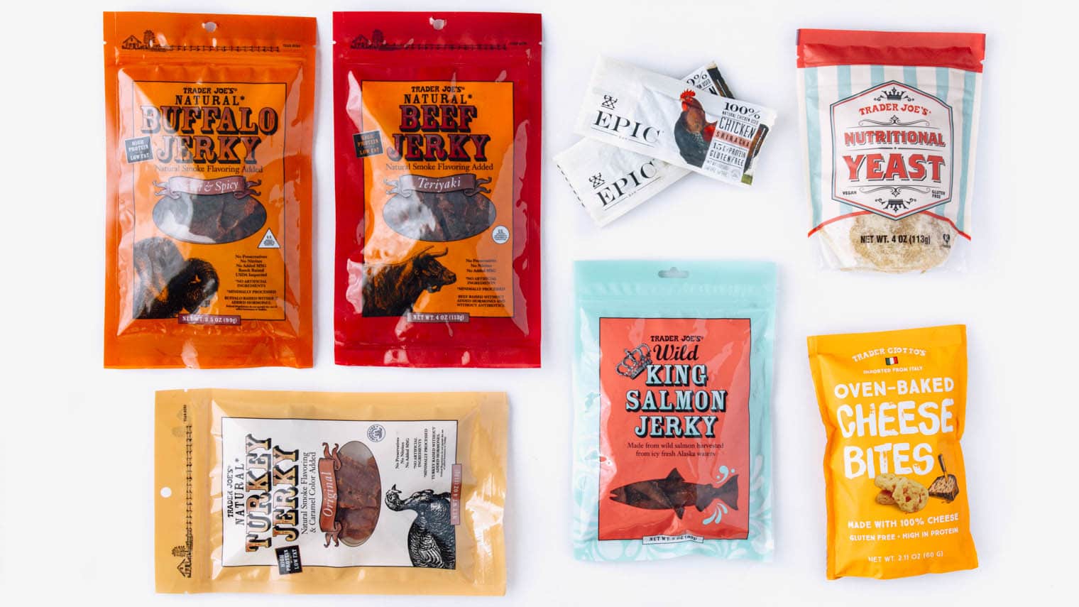 An assortment of backpacking food from Trader Joe's