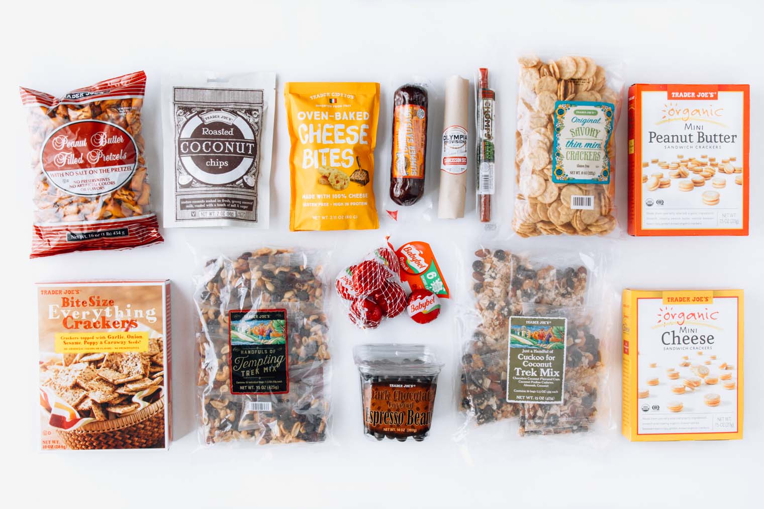 An assortment of backpacking food from Trader Joe's