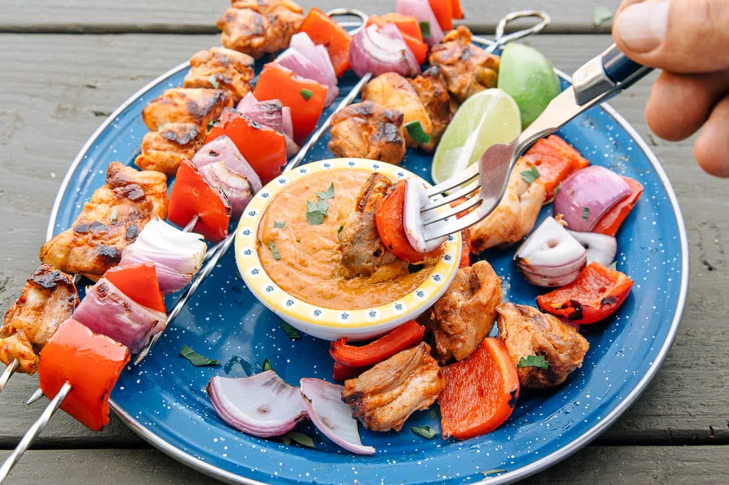 These satay-inspired Thai Grilled Chicken Skewers are perfect for cooking right on the campfire.