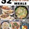 Pinterest graphic with text overlay reading "52 delicious camping meals"
