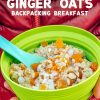 Pinterest graphic with text overlay reading "Apricot Ginger Oats backpacking breakfast"
