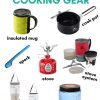 Pinterest graphic with text overlay reading "Essential Backpacking Cooking Gear"