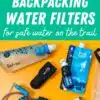 Pinterest graphic with text overlay reading "The 7 Best backpacking water filters for safe water on the trail".