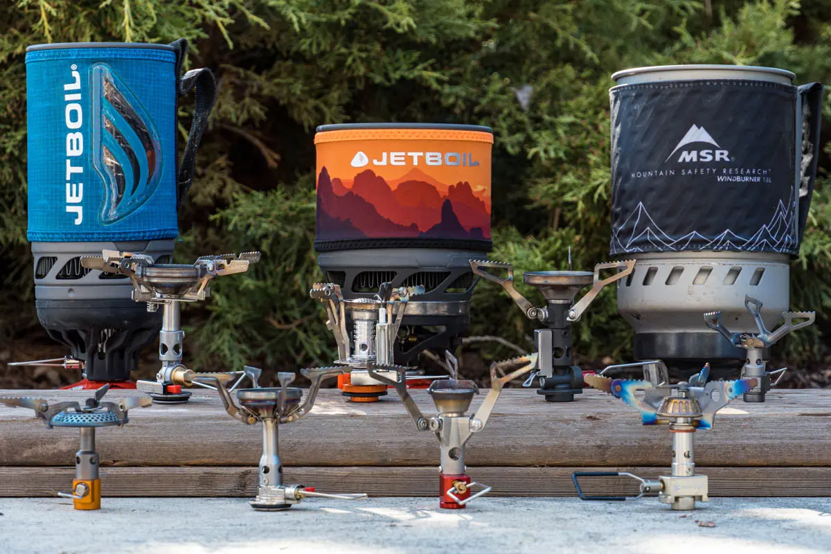 All the backpacking stoves we tested lined up