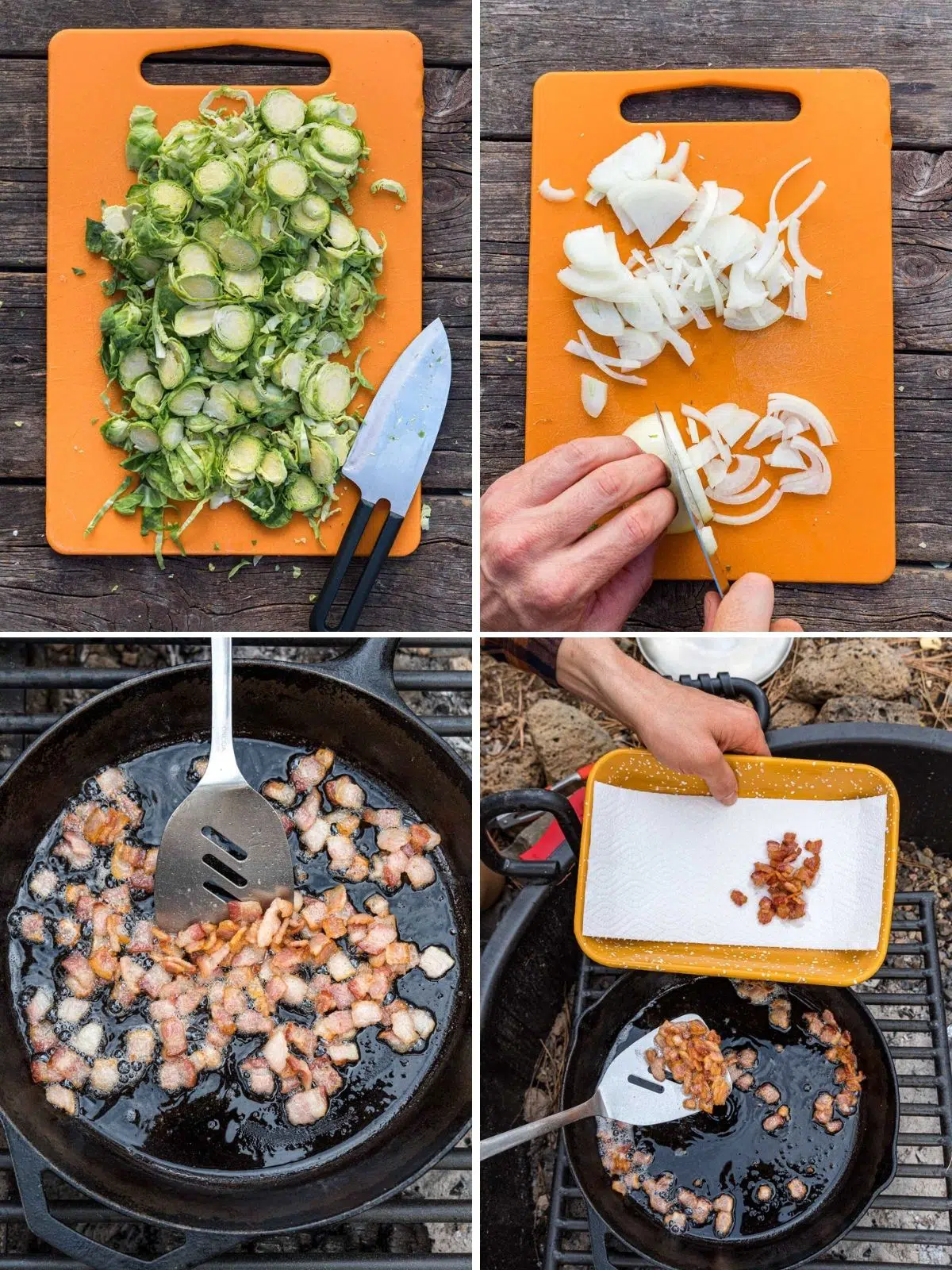 Brussels sprouts and bacon steps 1-4