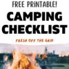 Pinterest graphic with text reading "Free Printable Camping Checklist"