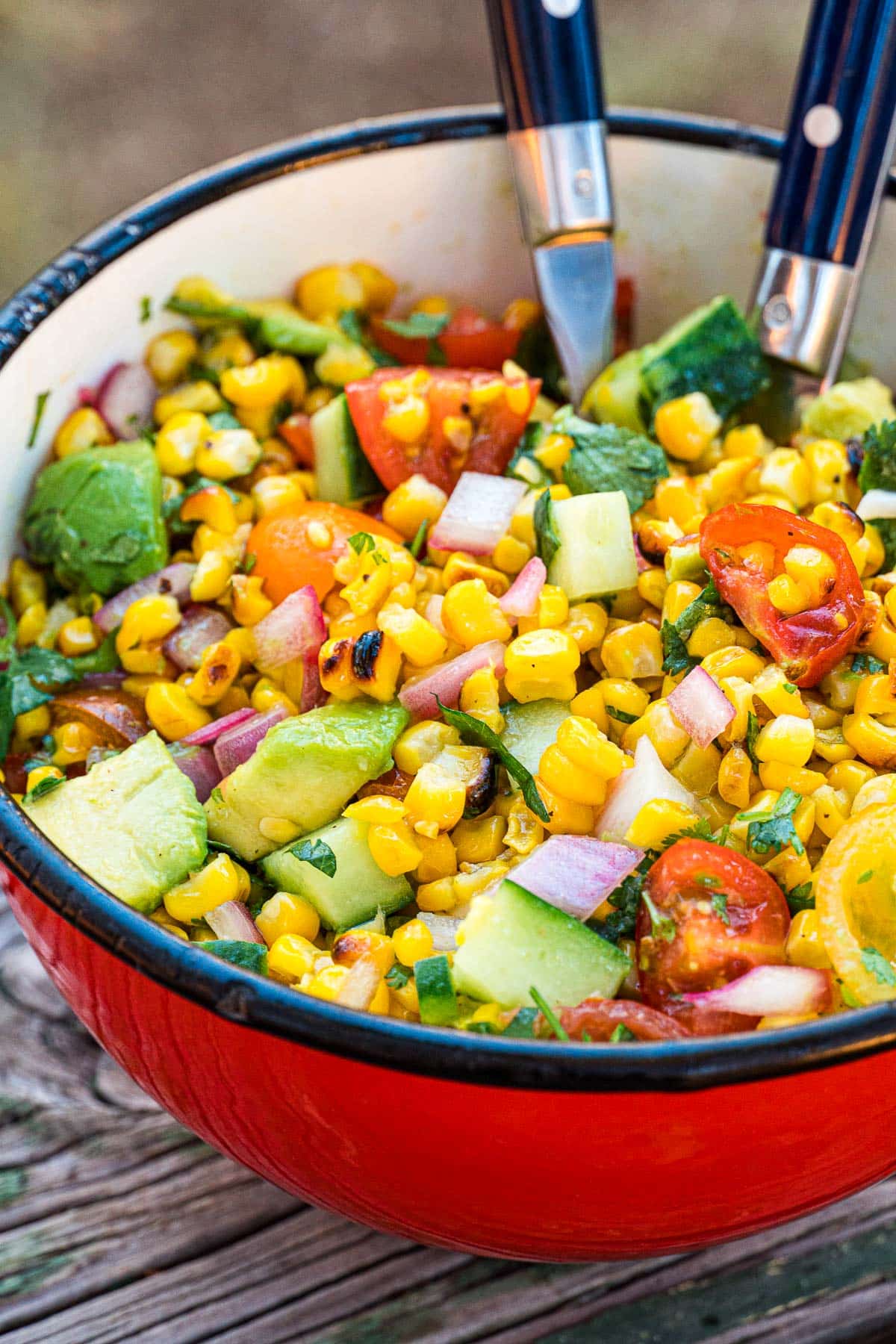 A bowl of corn salad