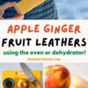 Pinterest graphic with text reading "Apple Ginger Fruit Leathers using the oven or dehydrator"