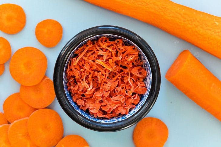 Dehydrated carrots in a small dish