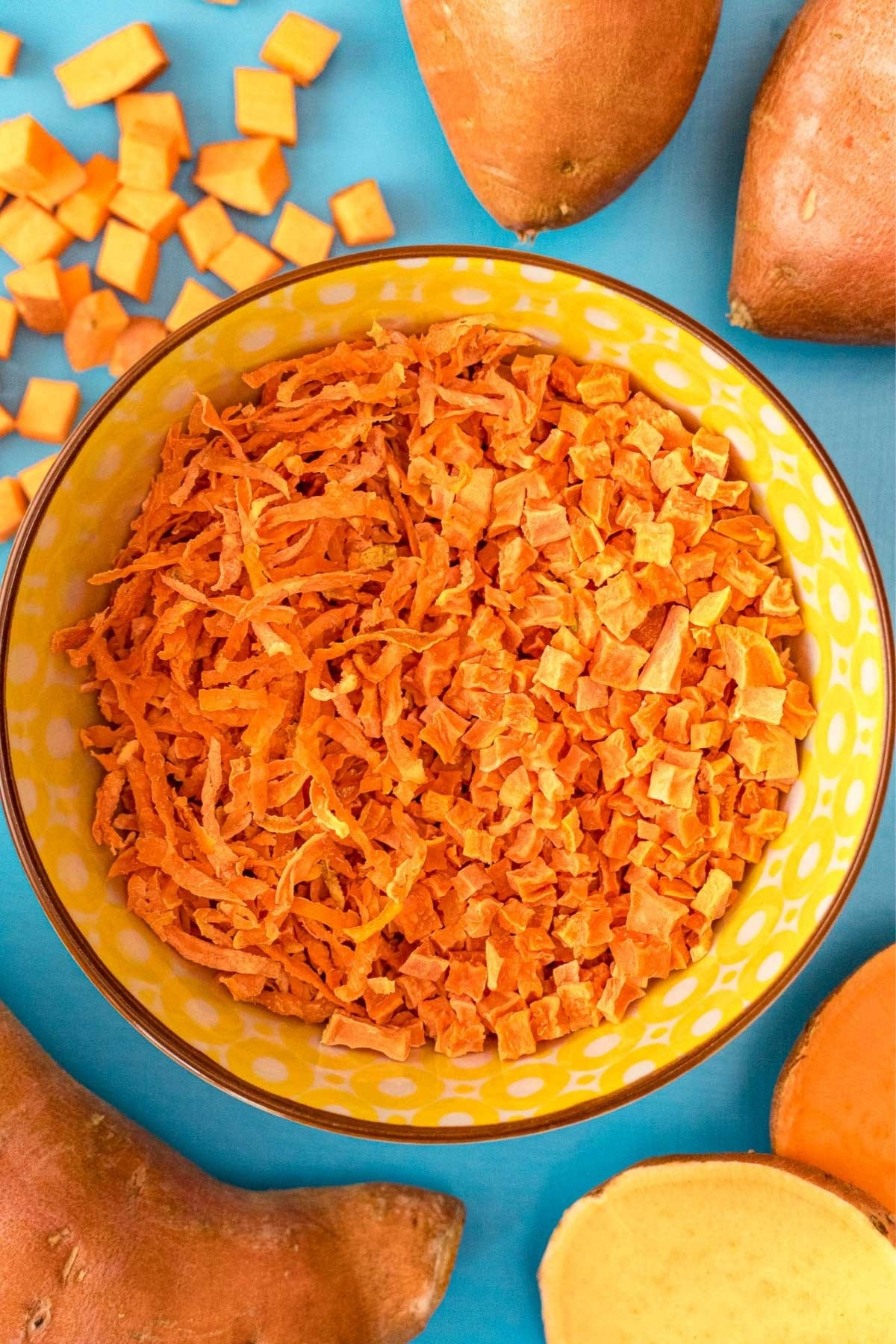 Dehydrated sweet potatoes in a bowl