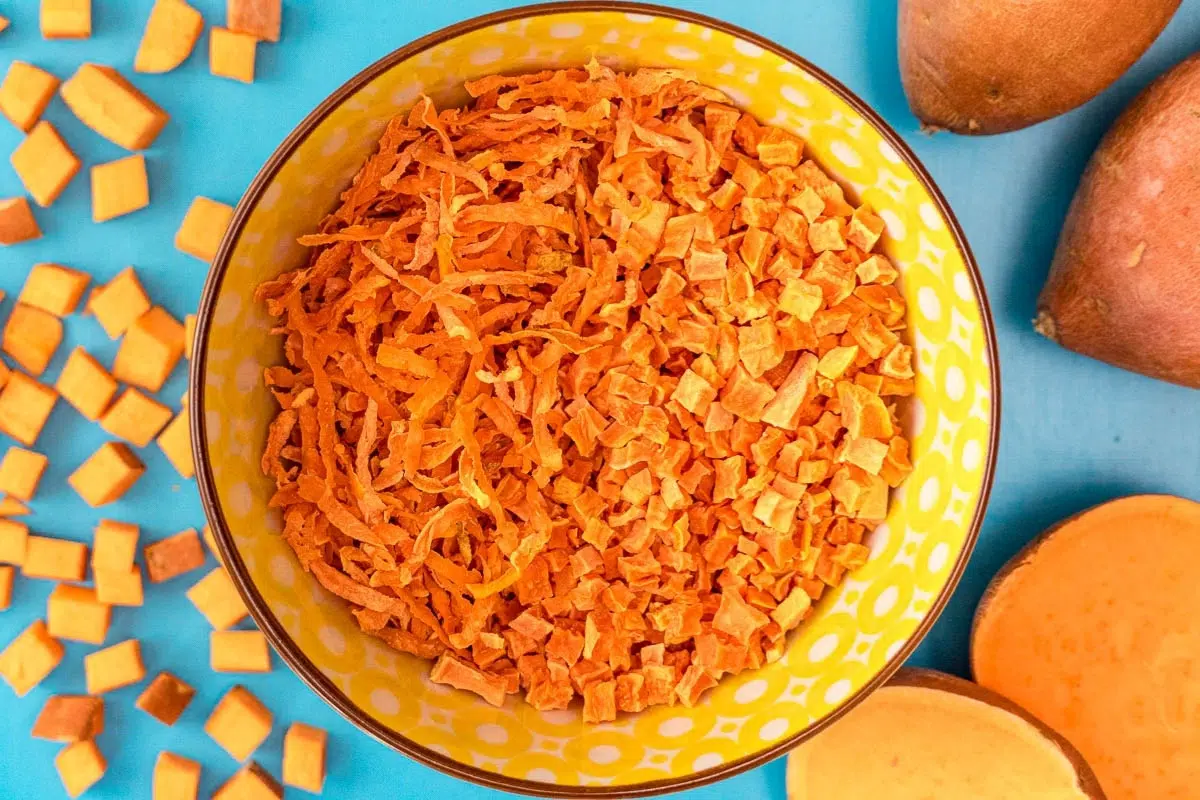Dehydrated sweet potatoes in a bowl
