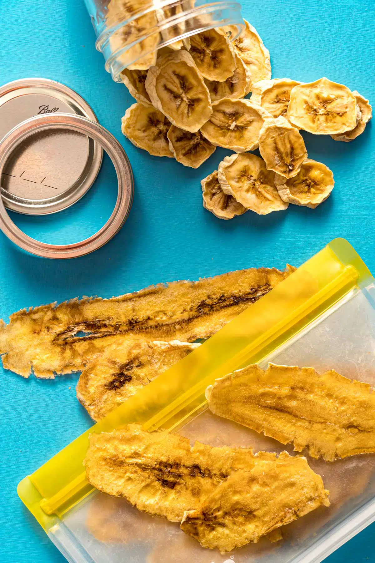 Dried bananas with a zip top bag