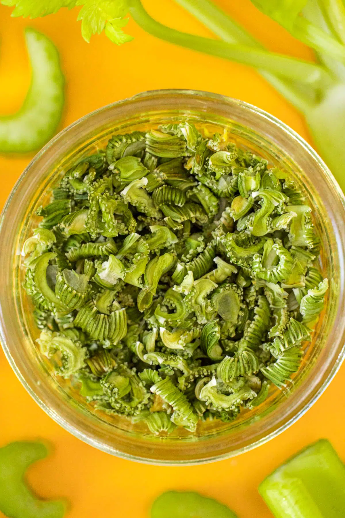 Dehydrated celery in a jar