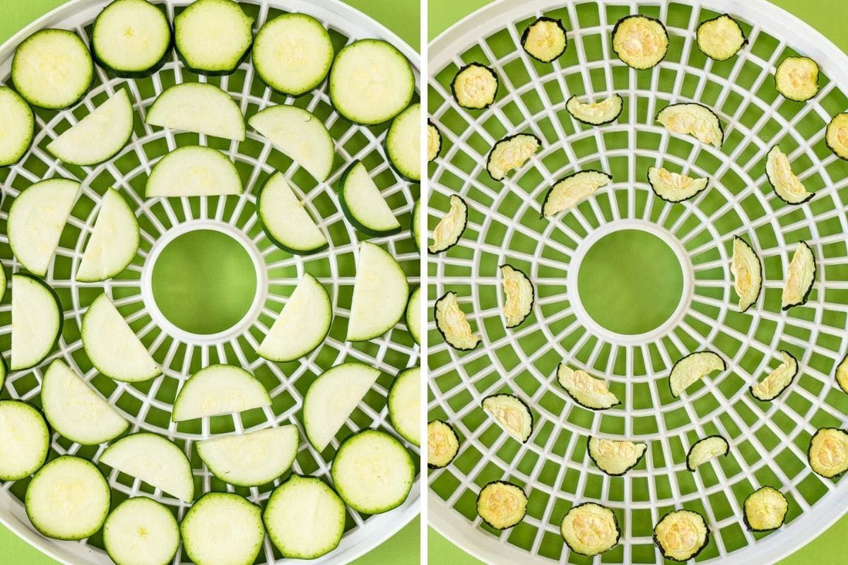 Zucchini before and after dehydrating