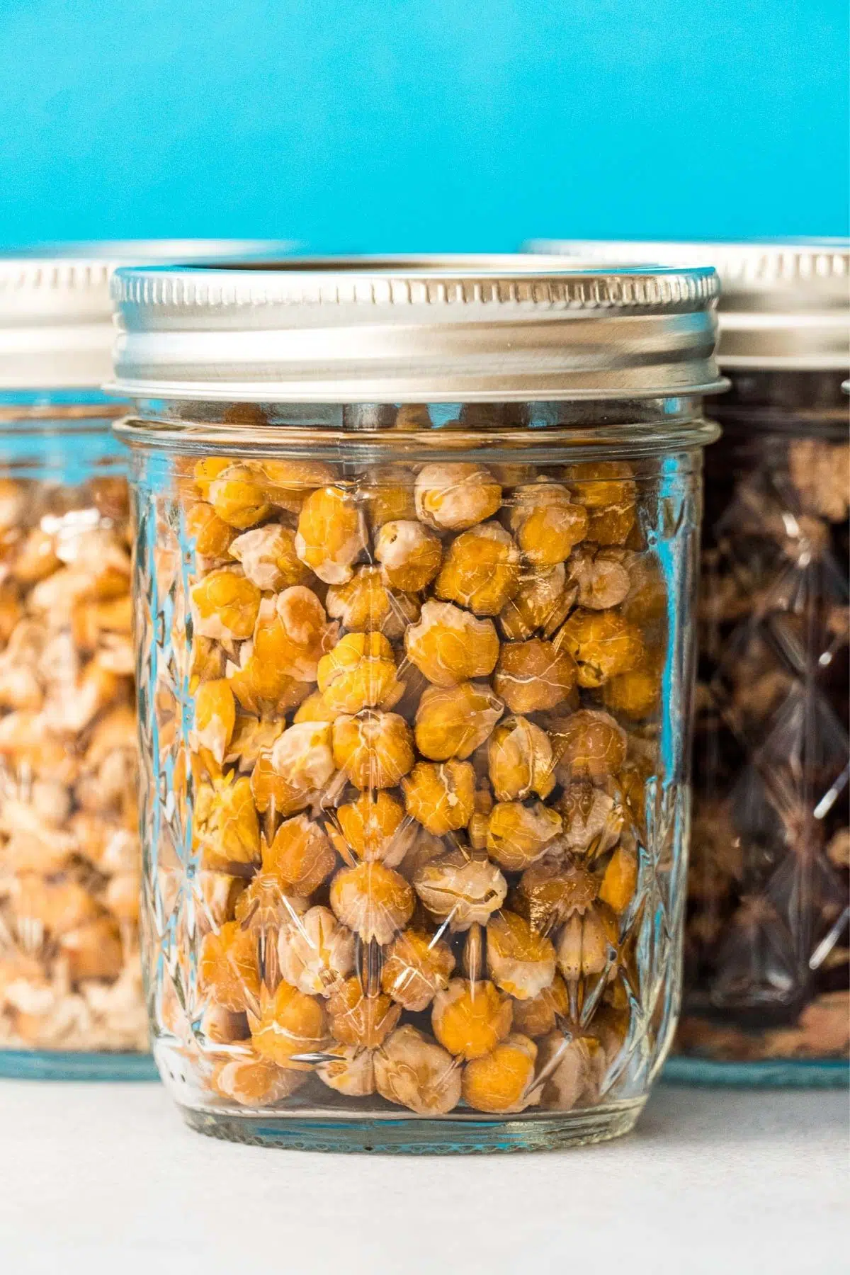 Dehydrated chickpeas in a glass jar