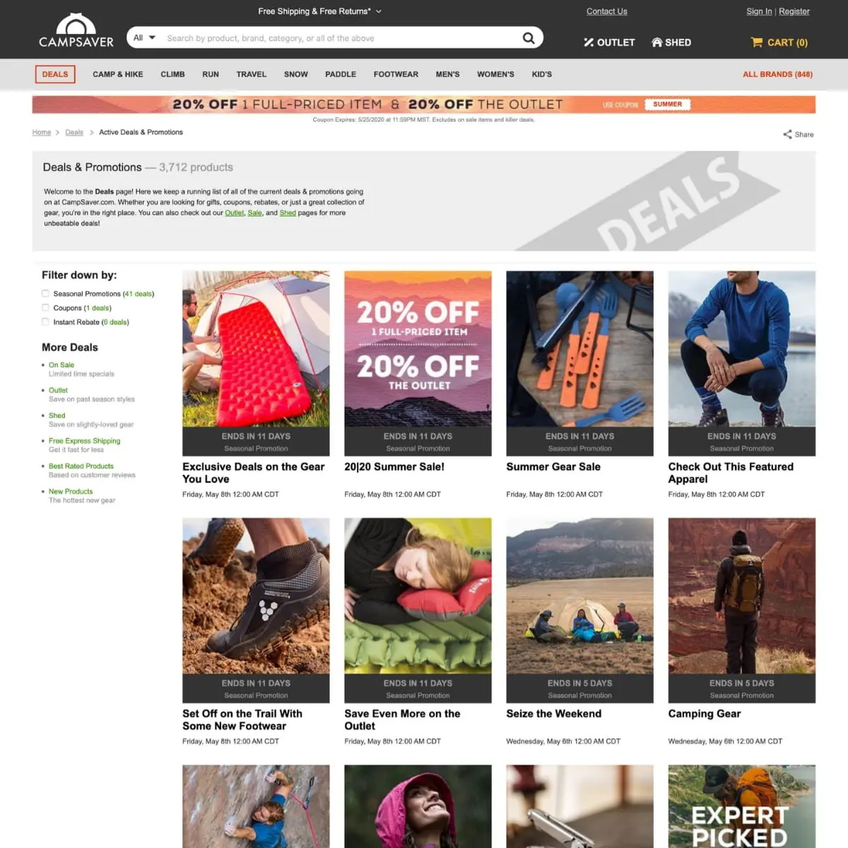 Screen shot of Campsaver website