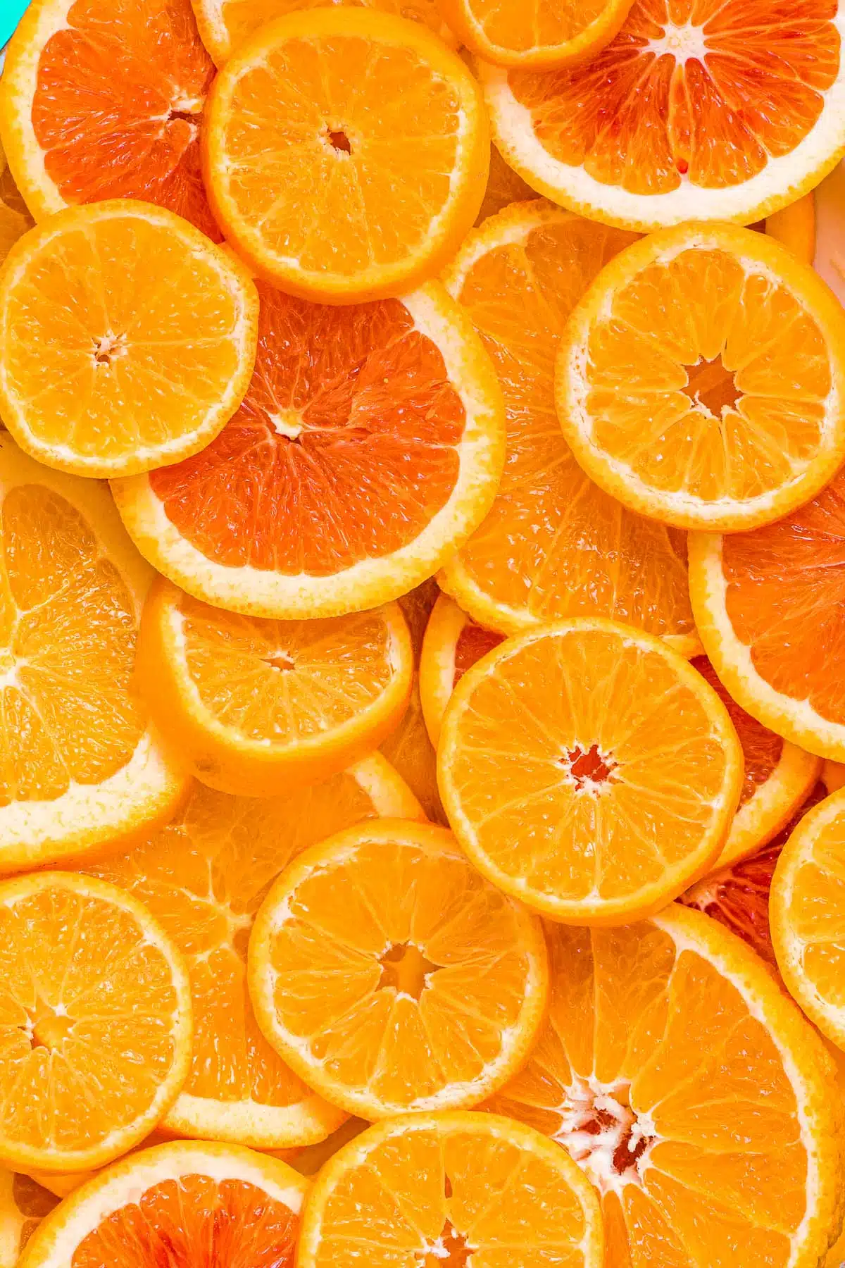A variety of sliced oranges ready for dehydrating.