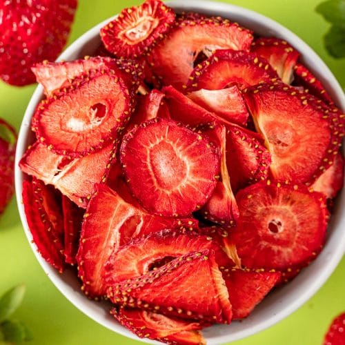 Dehydrated strawberries in a bowl