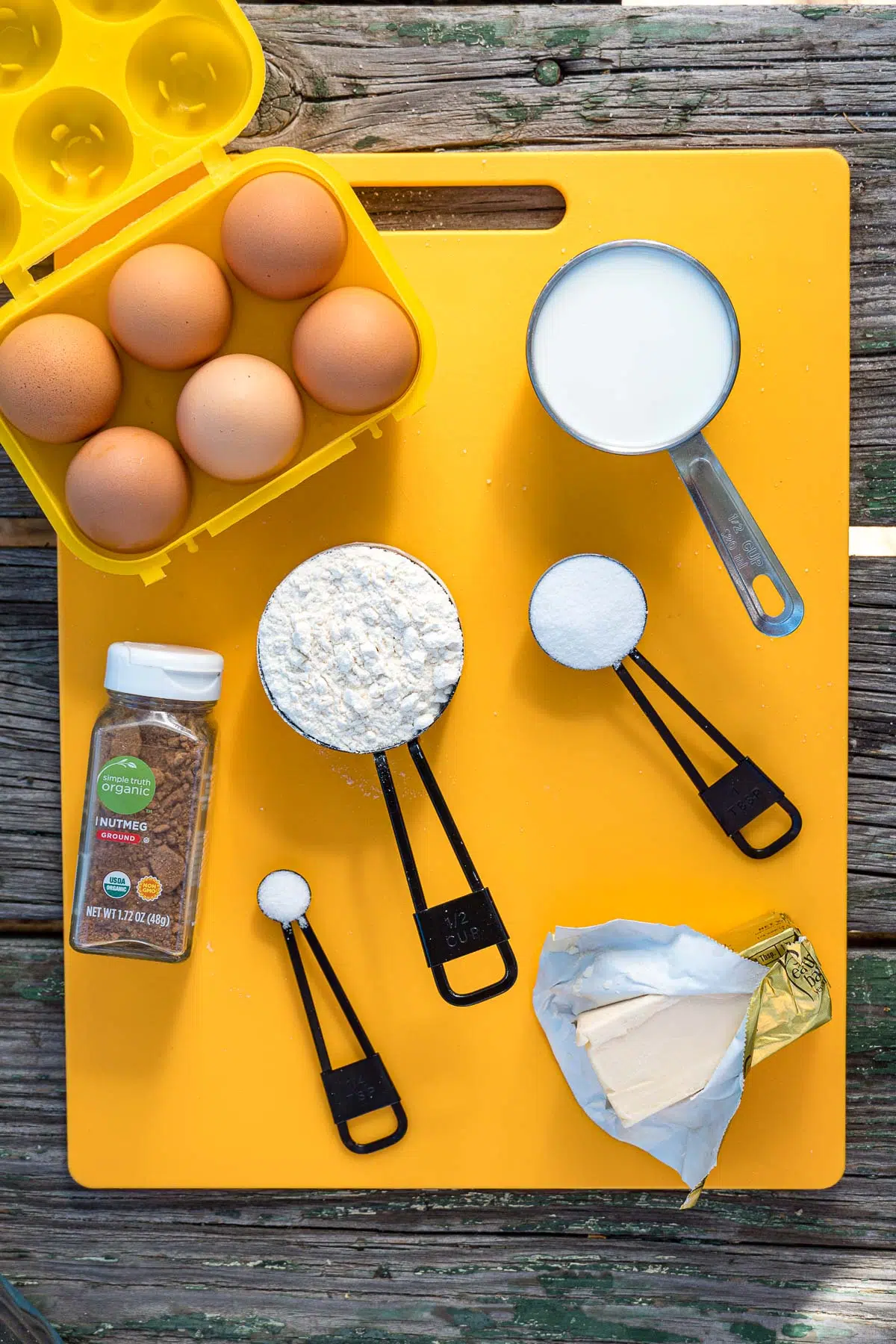 Ingredients to make a Dutch baby pancake