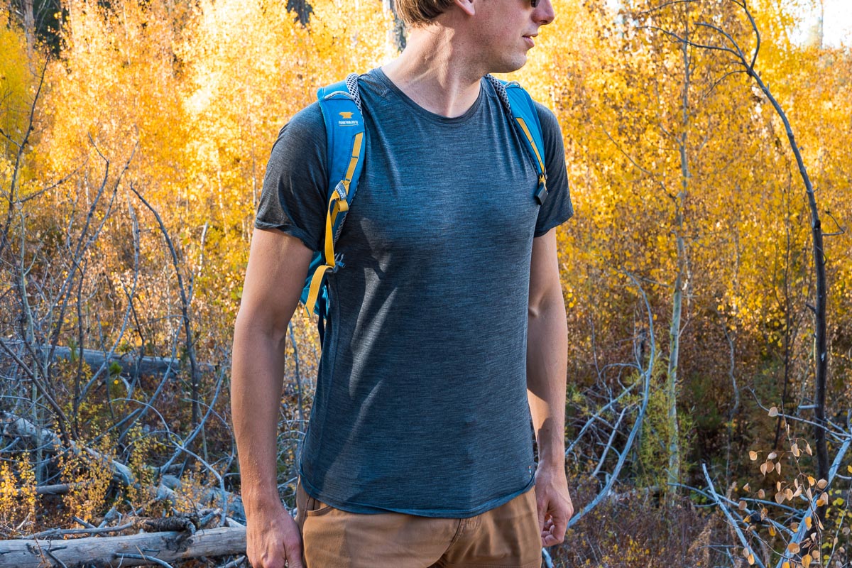 Michael wearing a smartwool base layer hiking t-shirt