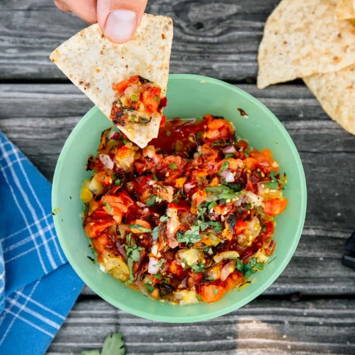 Fire Roasted Salsa in a green bowl
