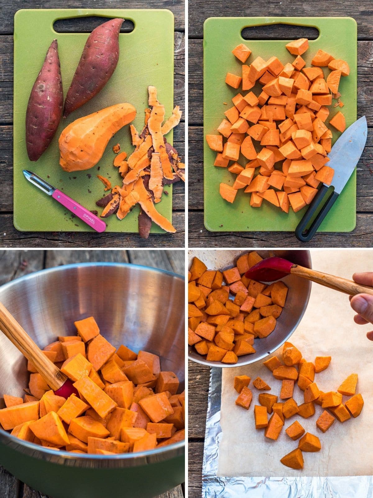 Foil packed mashed sweet potatoes steps 1-4