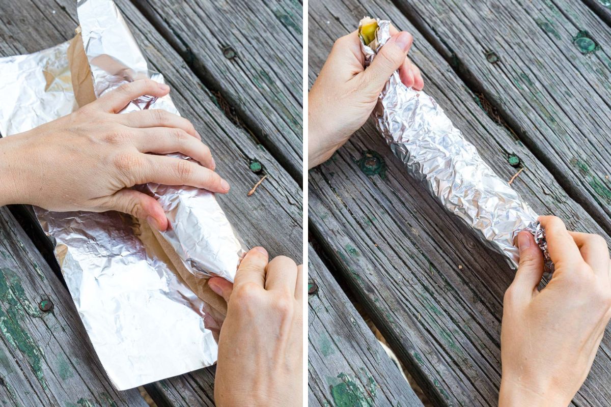 Wrapping the banana in foil