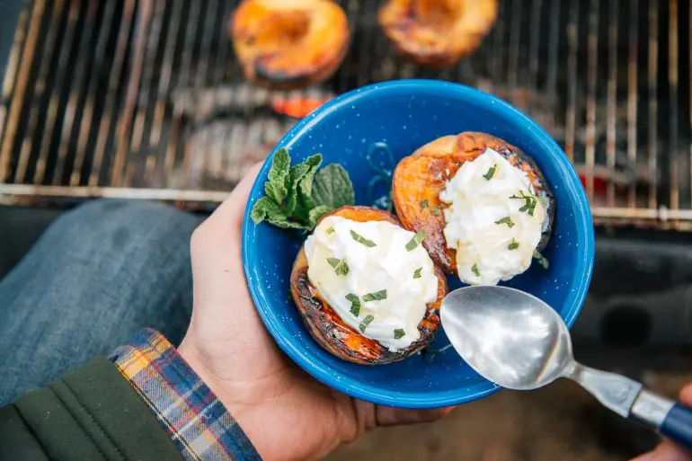 Grilled Peaches with Honey Yogurt & Mint