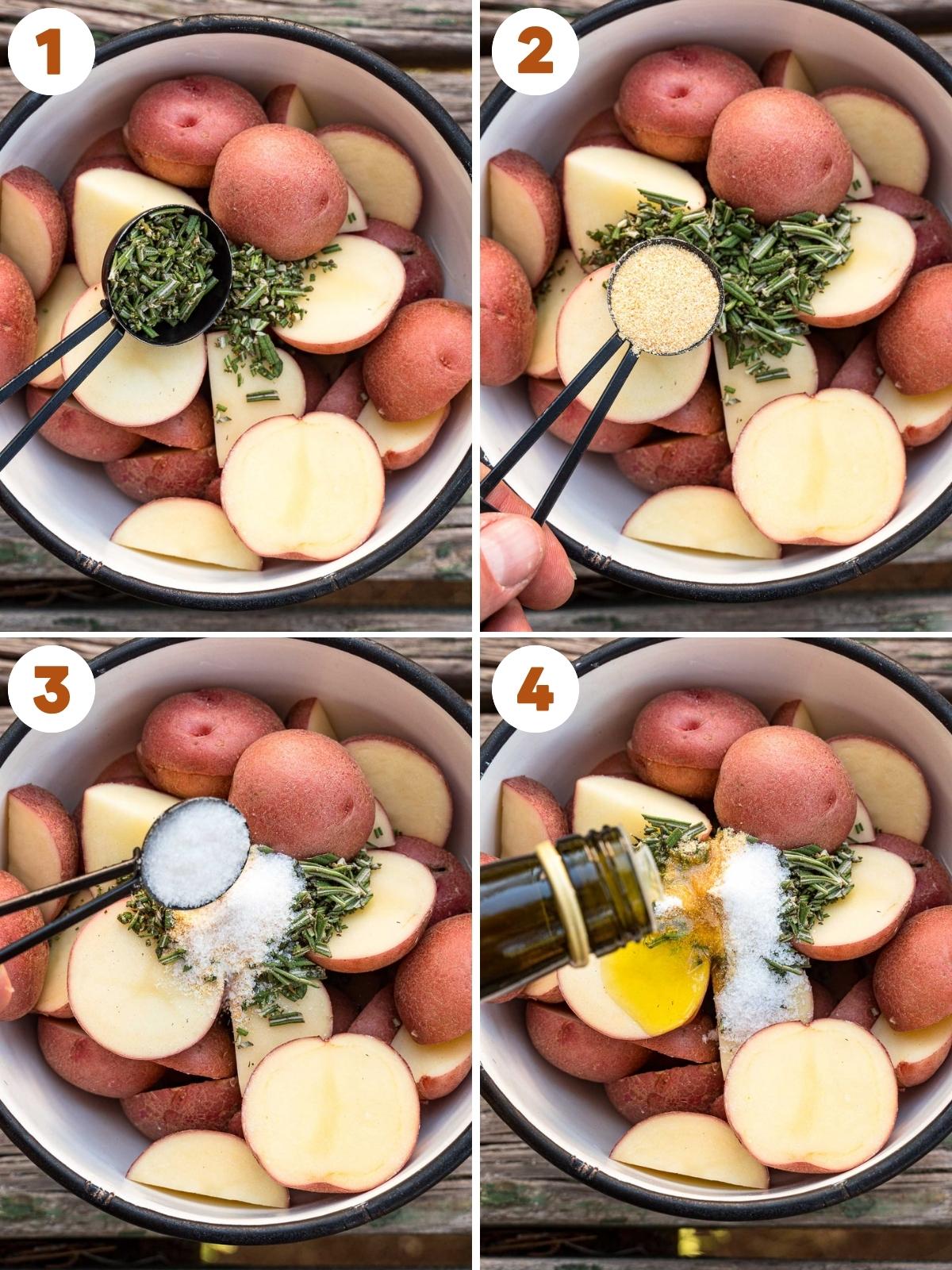 Collage of steps to make grilled potatoes
