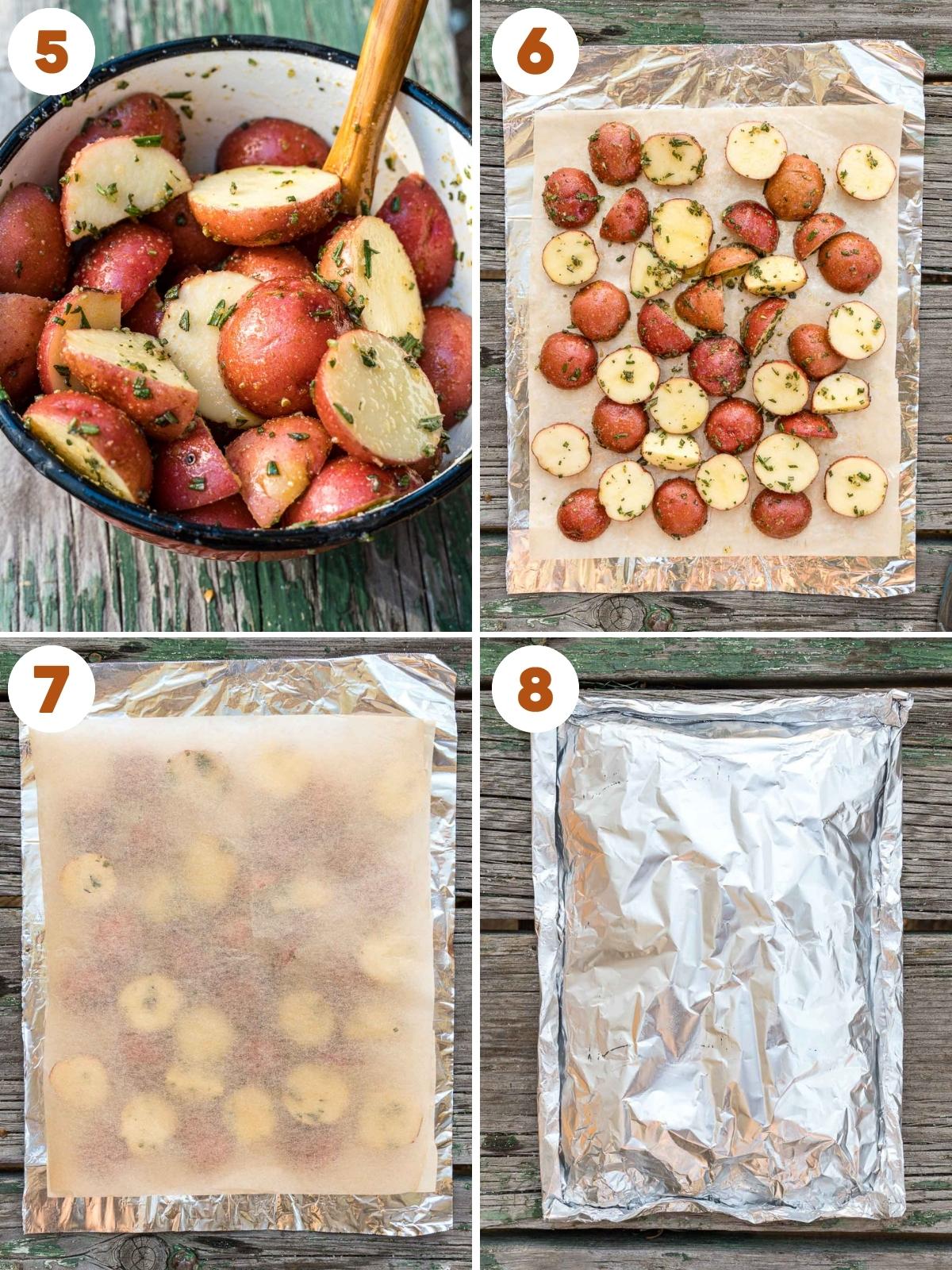 Collage of steps to make grilled potatoes