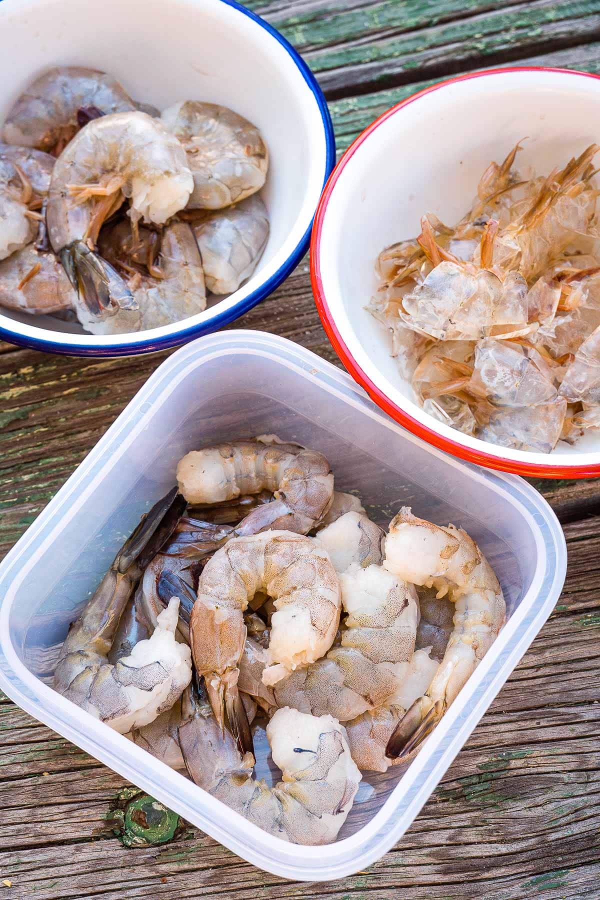 Shrimp peeled in a food storage container