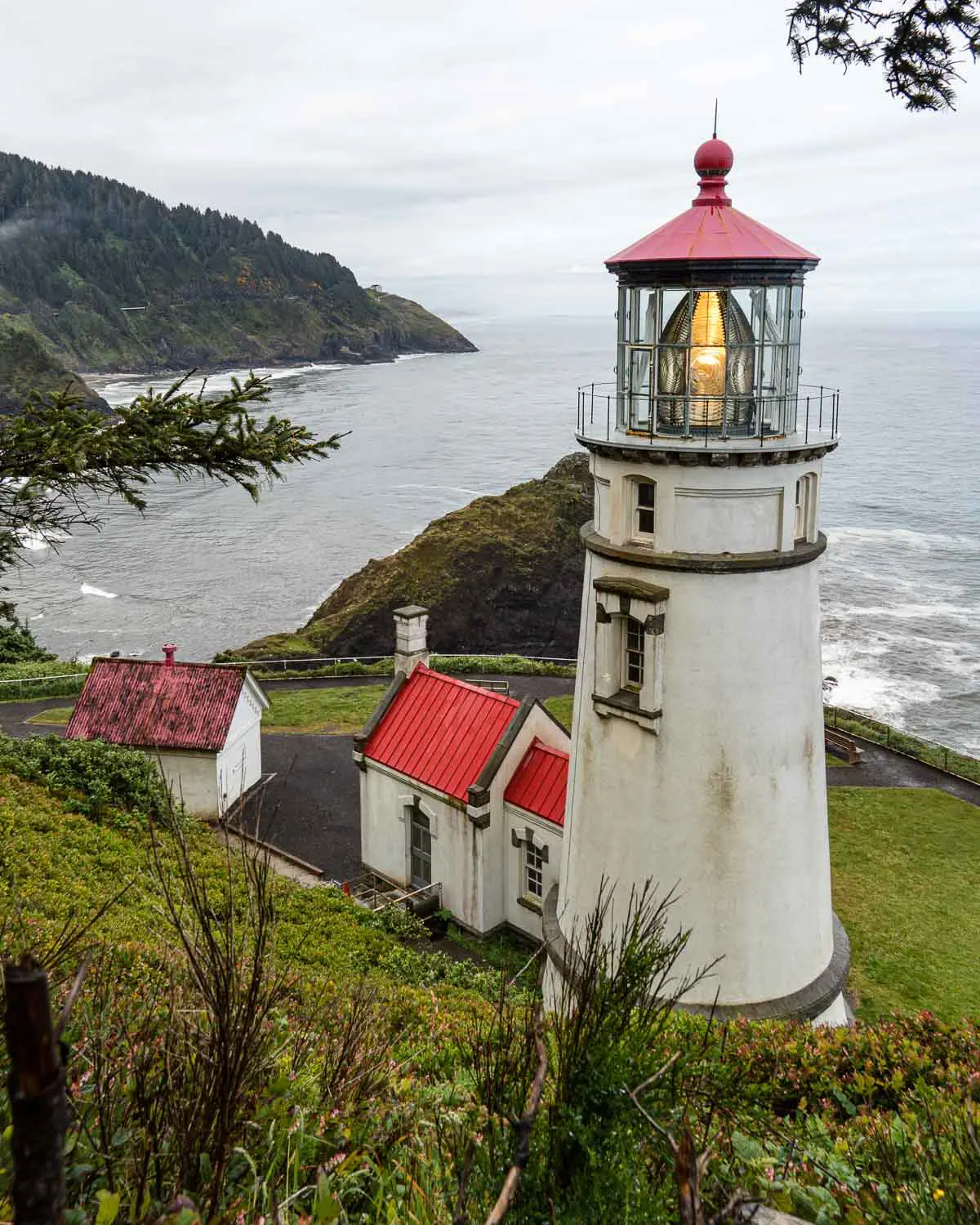 The Haceta Head lighthouse on a bluff