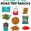 Pinterest graphic with text overlay reading "The best healthyish road trip snacks"