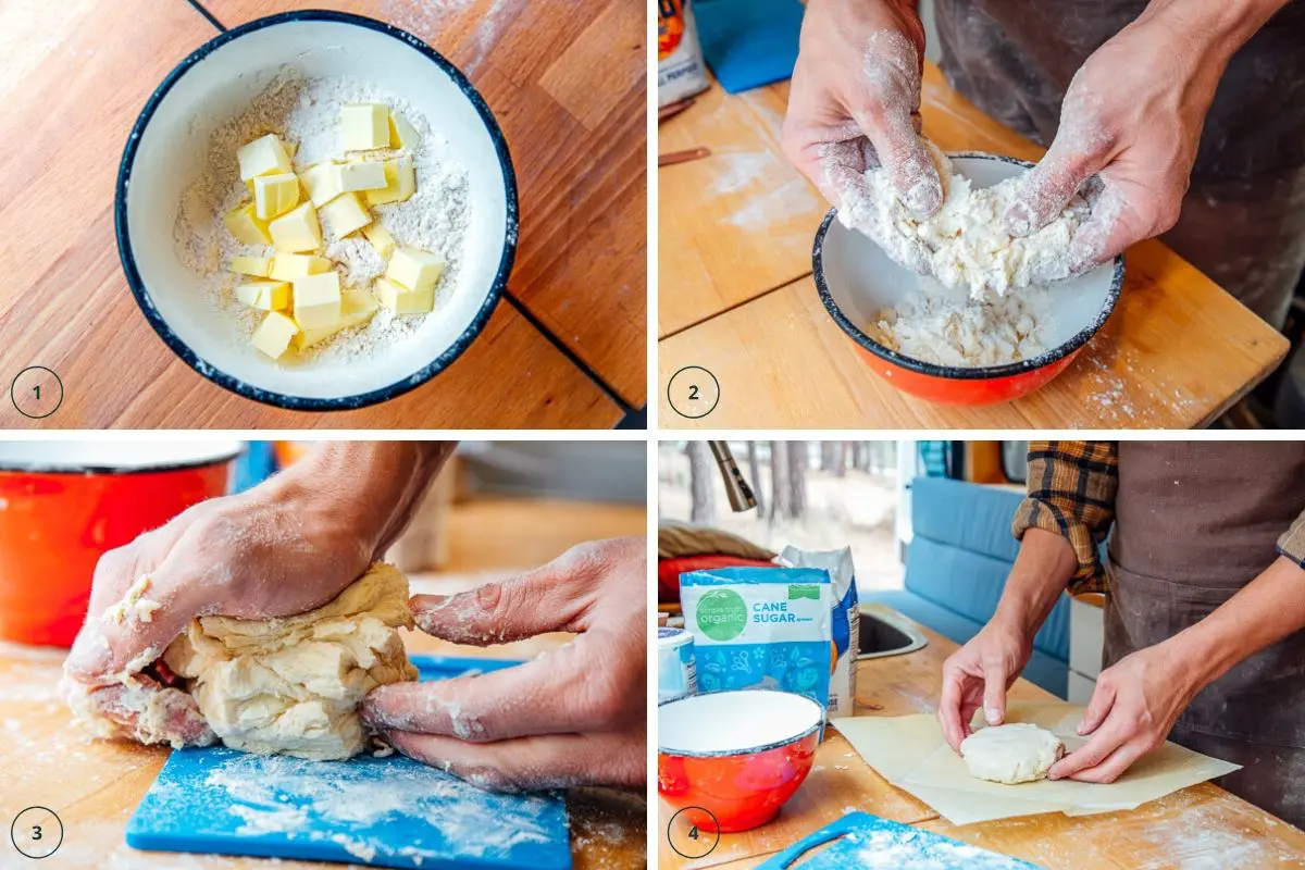 Incorporating butter into flour and sugar for pie crust