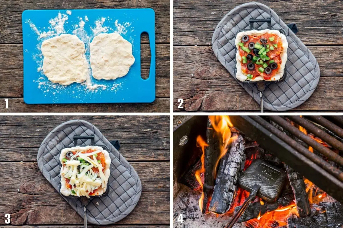 Step by step photos of how to make pie iron pizza