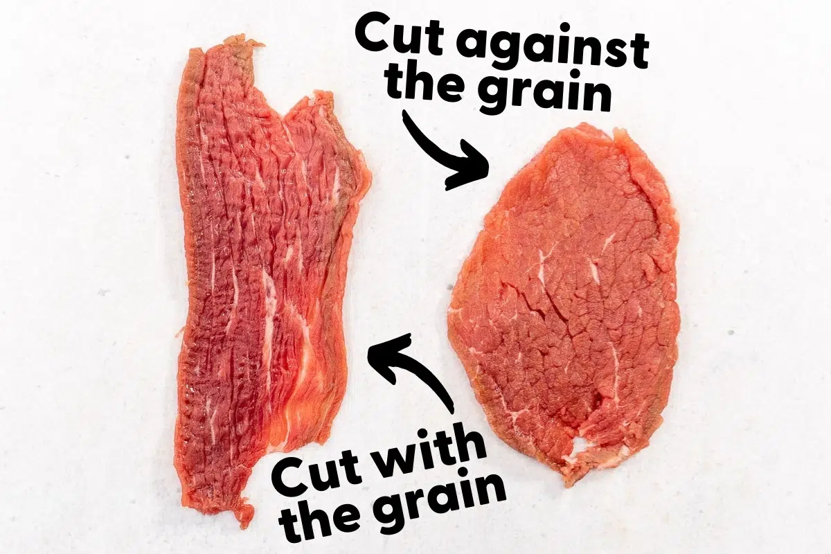 Image showing beef cut with the grain and cut against the grain