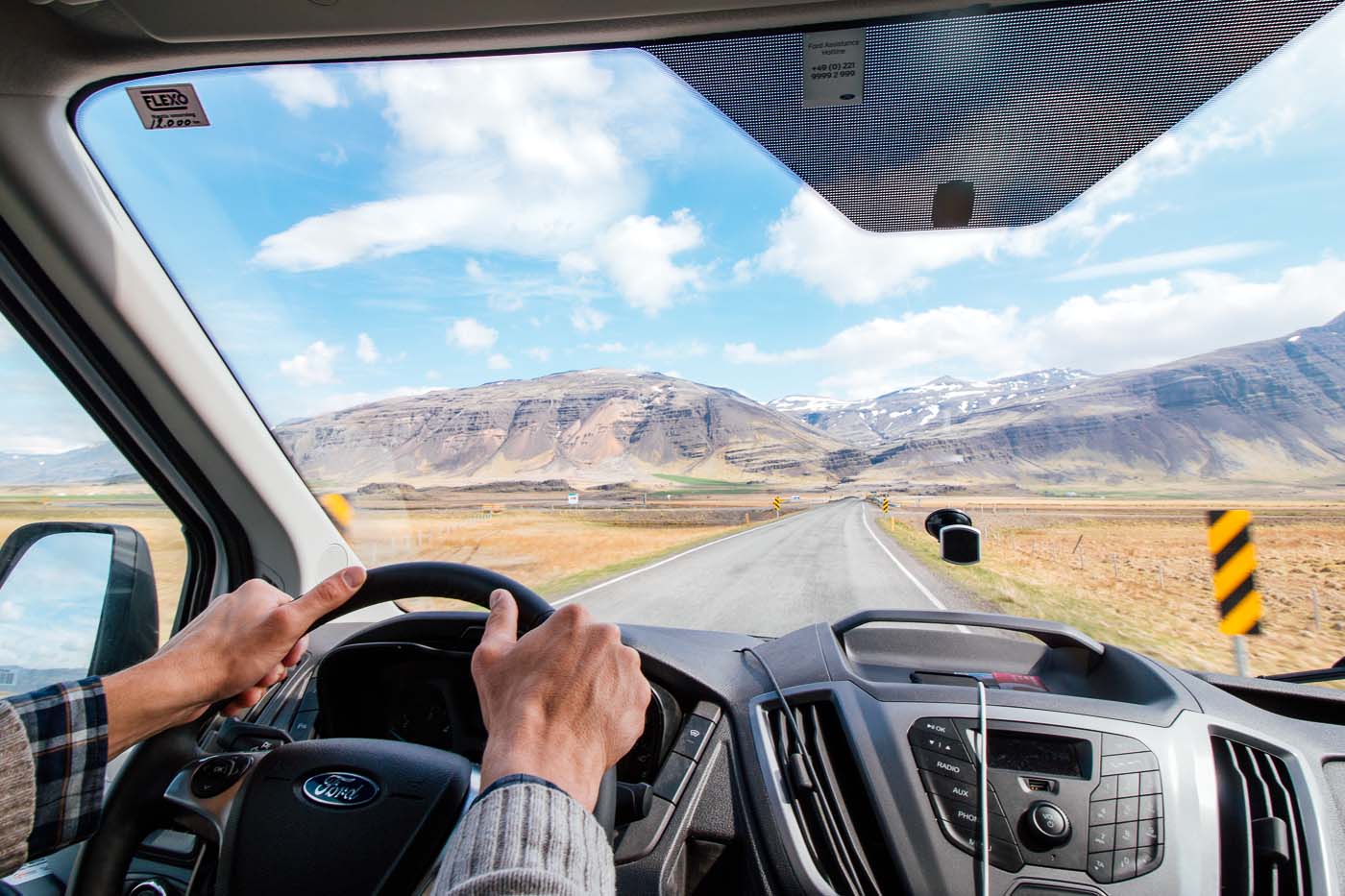 POV shot of driving a campervan on a road in Iceland