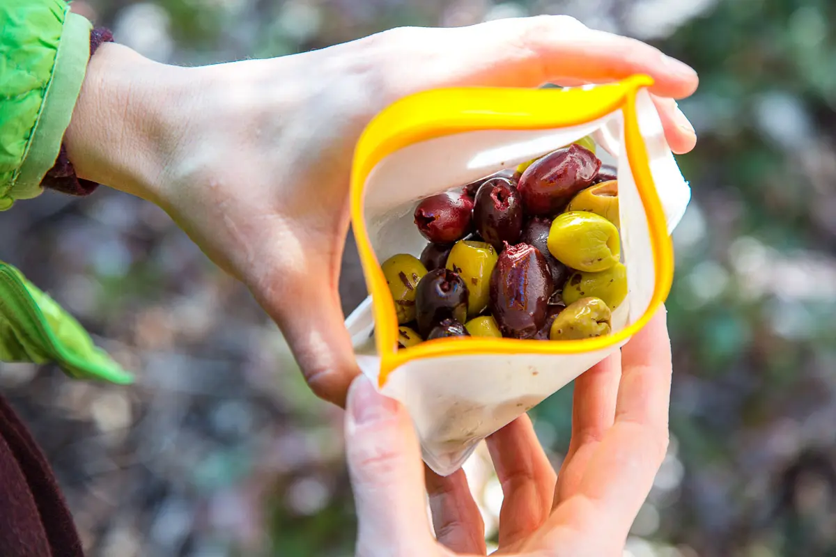 Olives in a snack bag